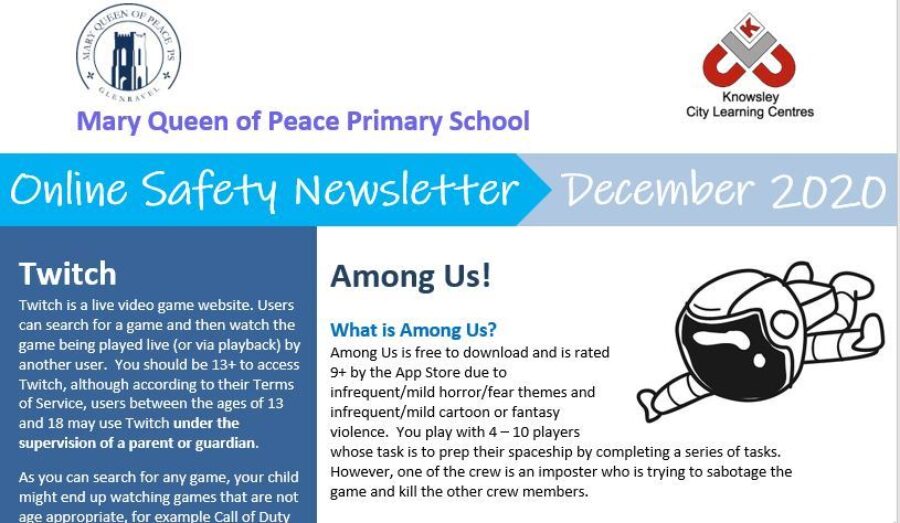 December Online Safety Newsletter Mary Queen Of Peace Primary School Glenravel